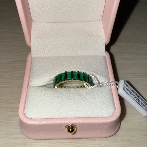 Eternity Ring with Gold Setting And Green Emerald Gemstones - Picture 5 of 9